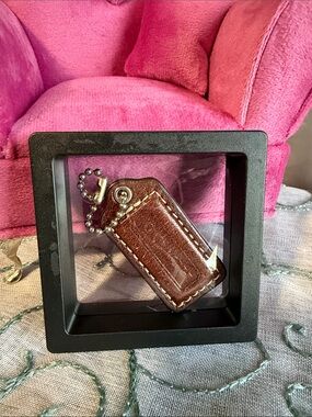 Coach Brown Leather Hang Tag with Metal Bead Chain